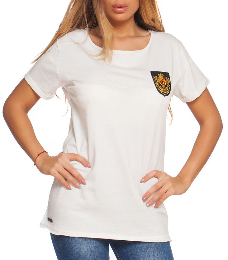 Balmain Women's White Embroidered Crest T-Shirt