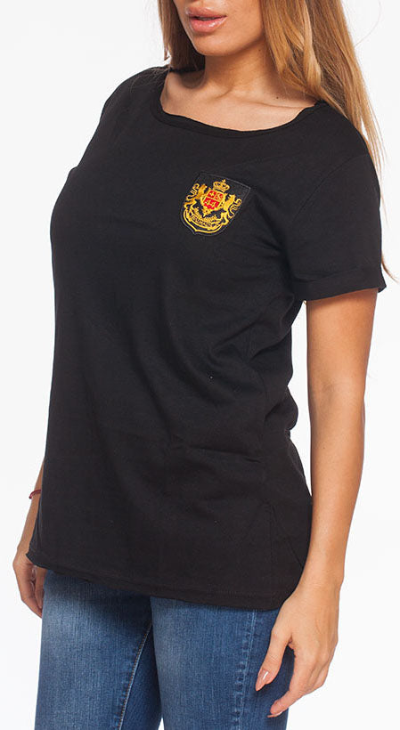 Balmain Women's Black Embroidered Crest T-Shirt