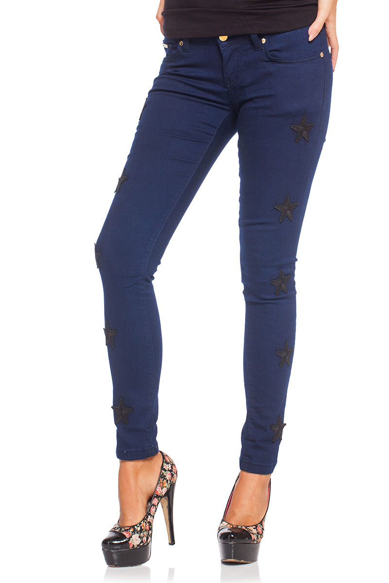 Givenchy Women's Dark Blue Skinny Jeans with Star Patches