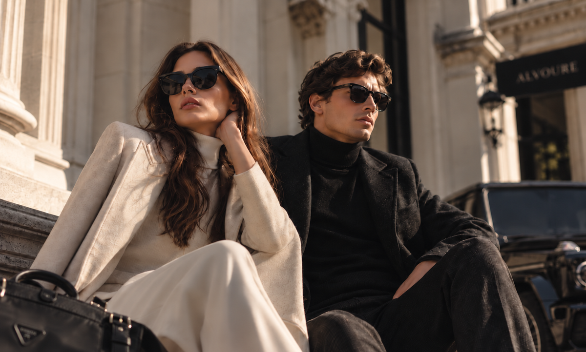 Man and woman wearing luxury designer fashion