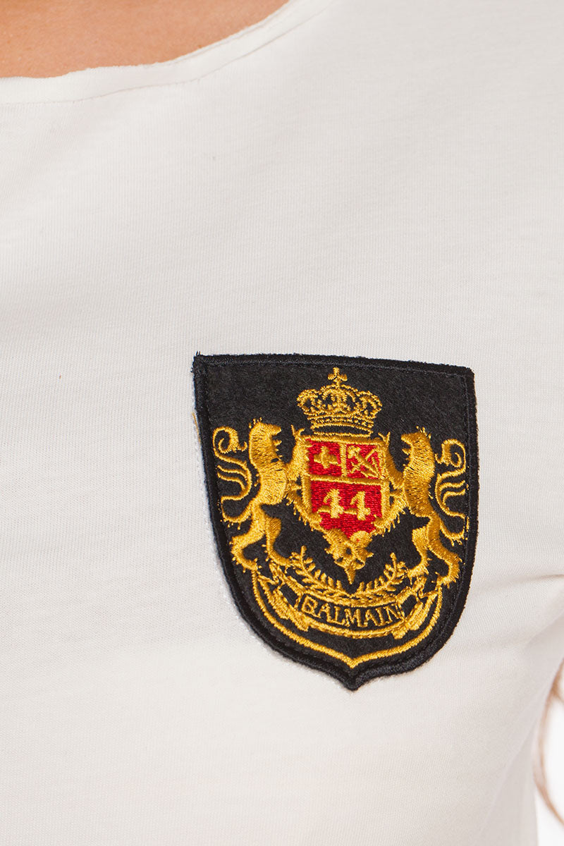 Balmain Women's White Embroidered Crest T-Shirt