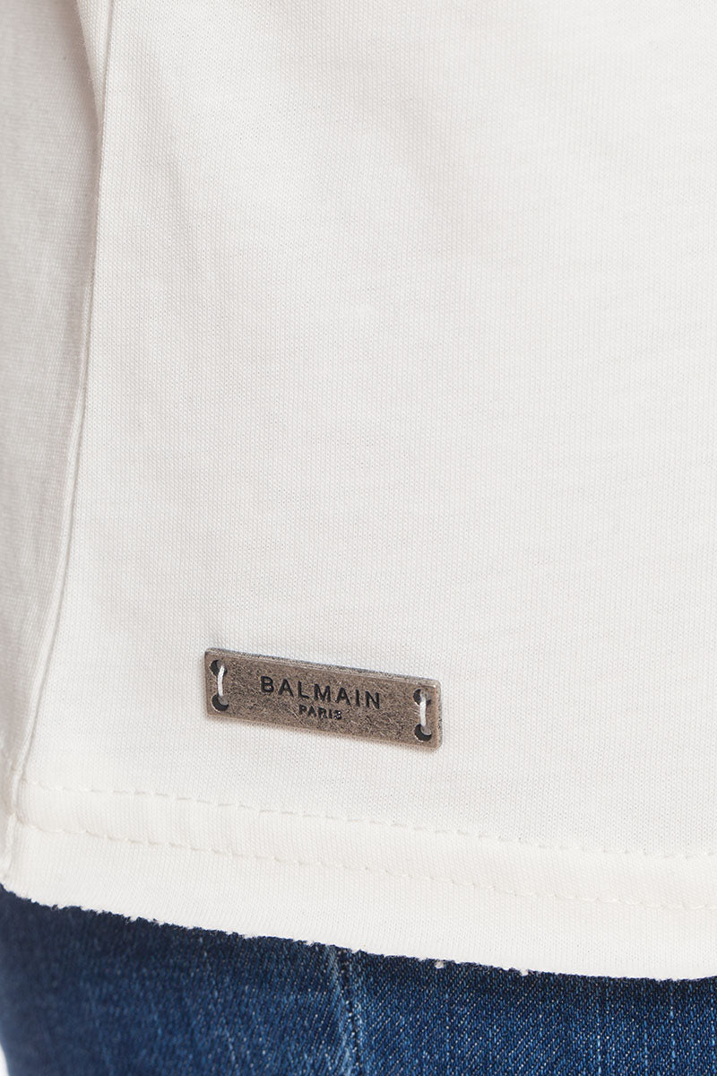 Balmain Women's White Embroidered Crest T-Shirt