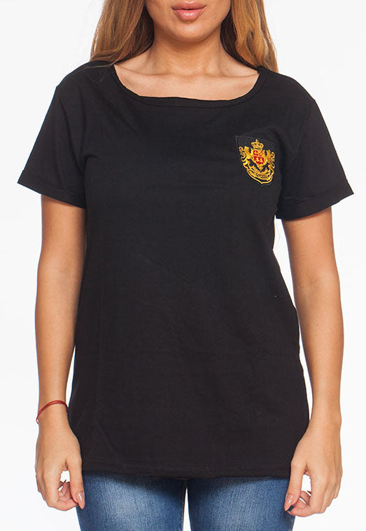 Balmain Women's Black Embroidered Crest T-Shirt