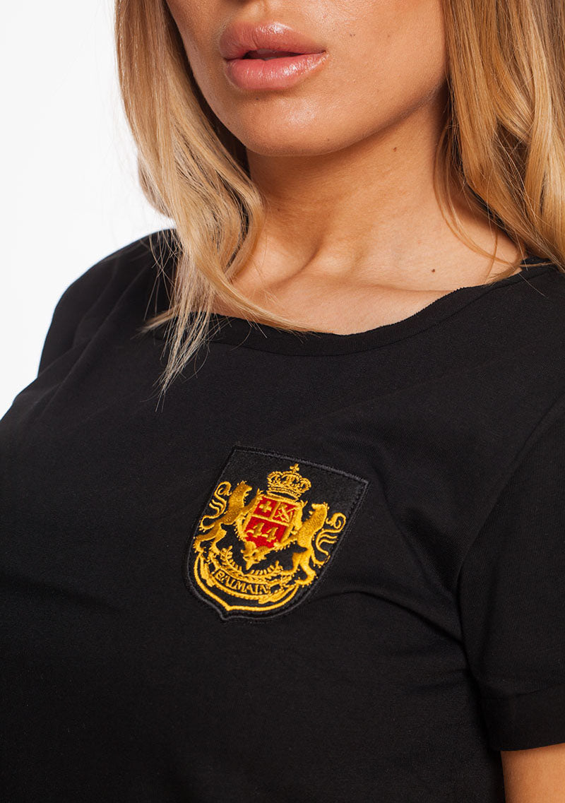 Balmain Women's Black Embroidered Crest T-Shirt